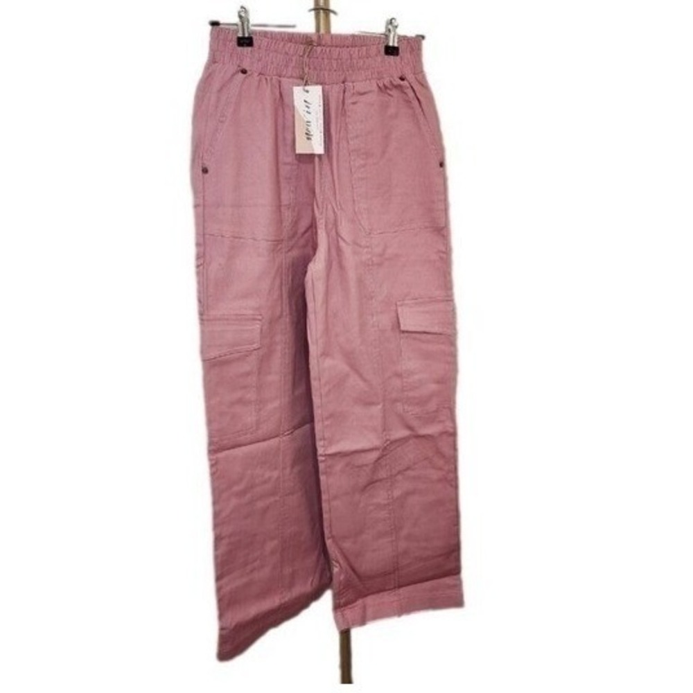 Very J Women's Mauve Wide Leg Cargo Utility Pants Cotton Stretch Size S NWT